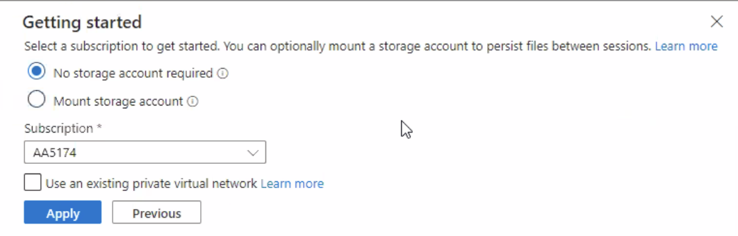 Screenshot of Azure Portal Azure Cloud Shell Storage.