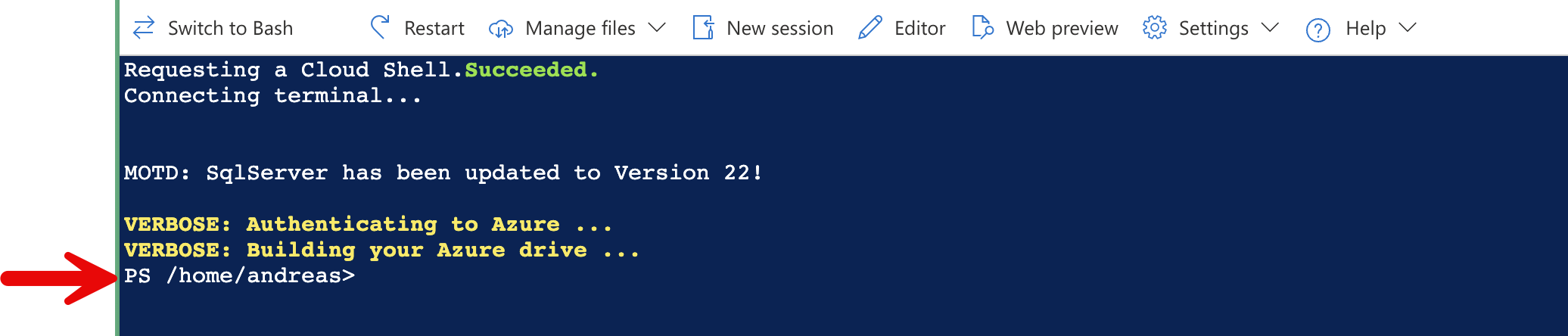 Screenshot of Azure Portal Azure Cloud Shell Storage.